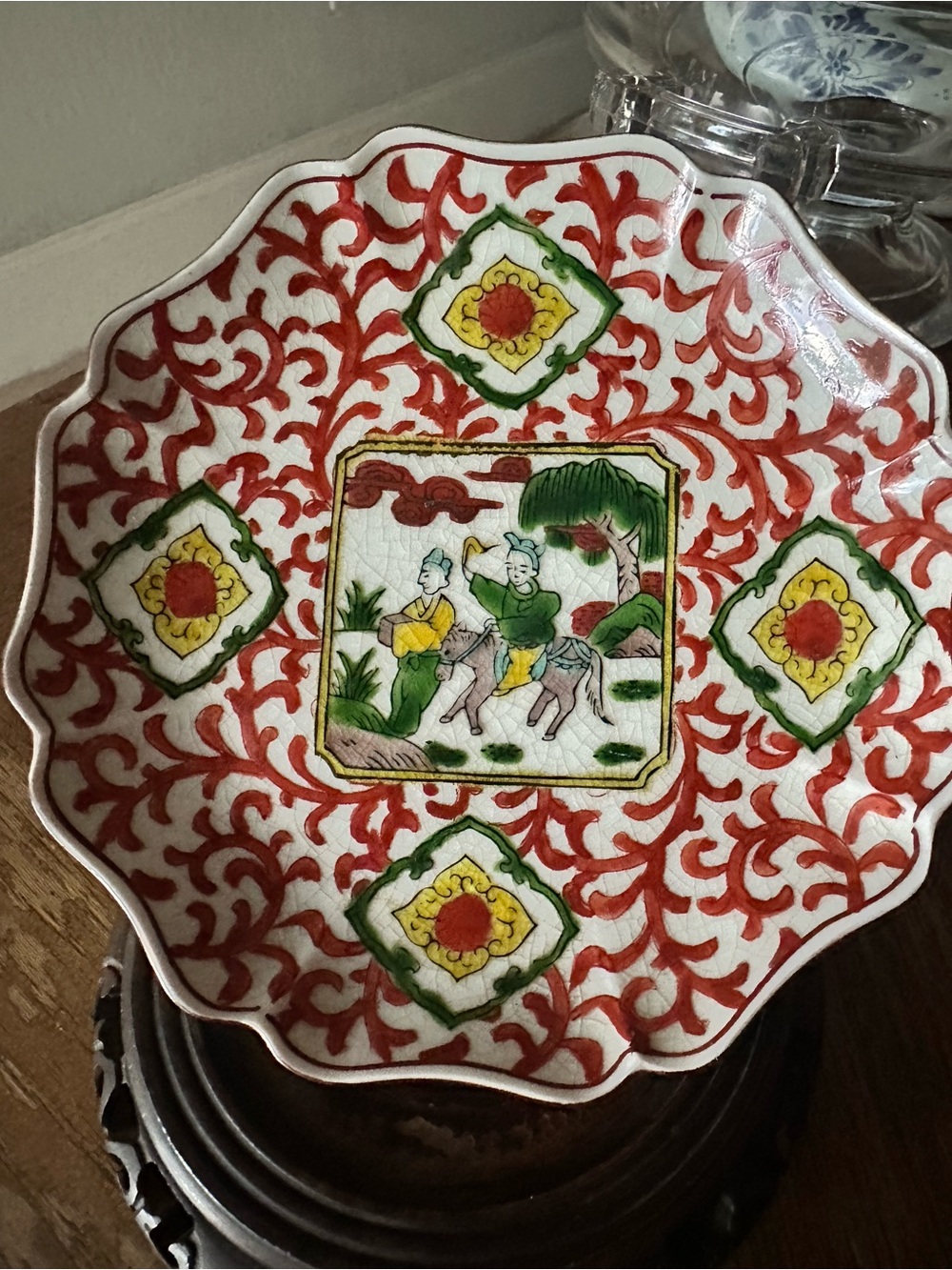 Old Kutani Seiyo Reproduction Wall Hanging Plate Yellow & Red Florals Japan 8”